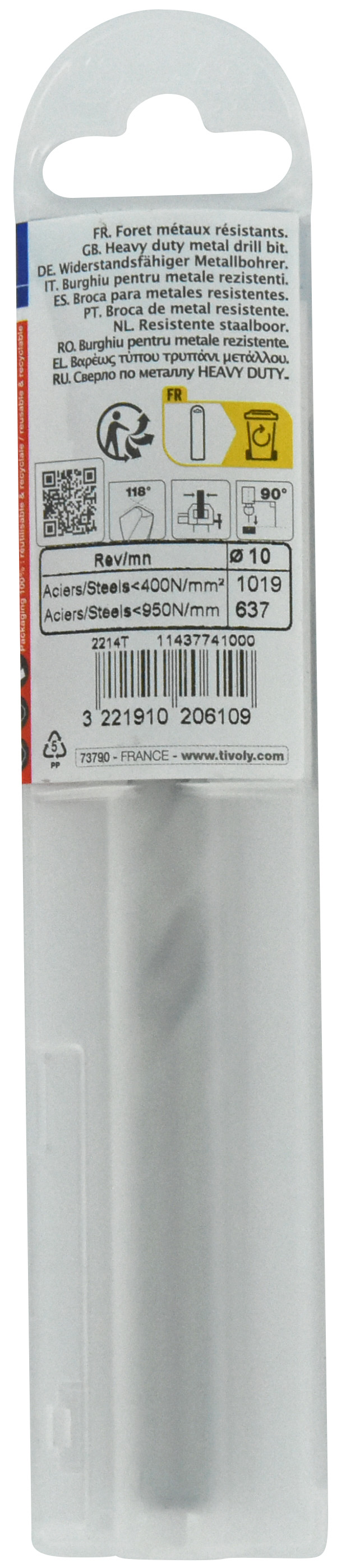 Foret métaux taillé meulé HSS -DIN338 -h8 -Pointe en croix Ø: 10 L: 133 TIVOLY - 11437741000