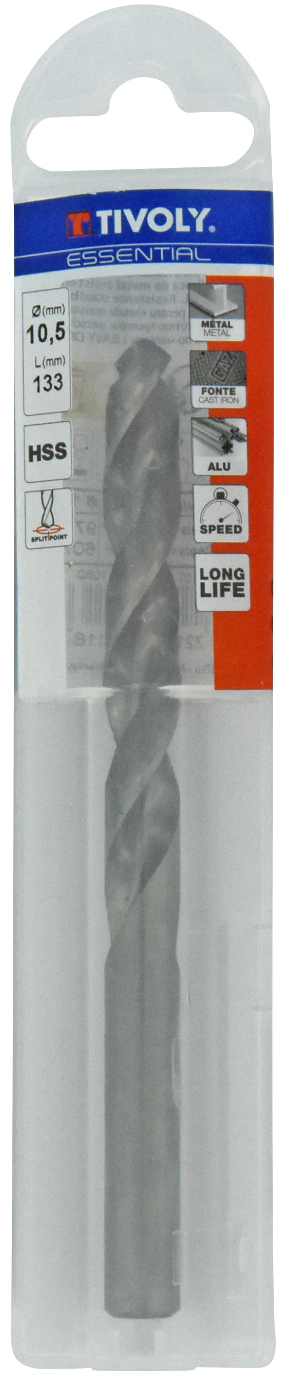 Foret métaux taillé meulé HSS -DIN338 -h8 -Pointe en croix Ø: 10.5 L: 133 TIVOLY - 11437741050