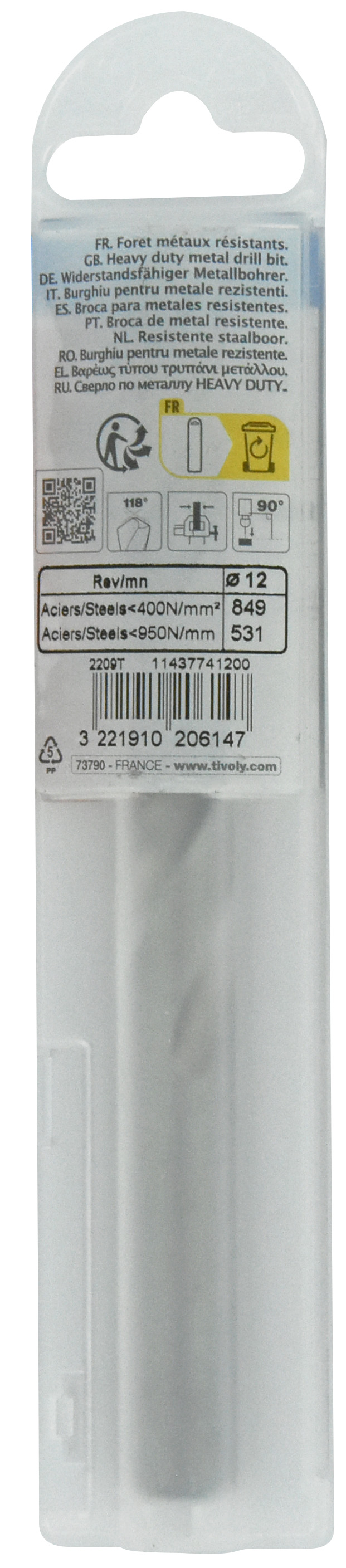 Foret métaux taillé meulé HSS -DIN338 -h8 -Pointe en croix Ø: 12 L: 151 TIVOLY - 11437741200