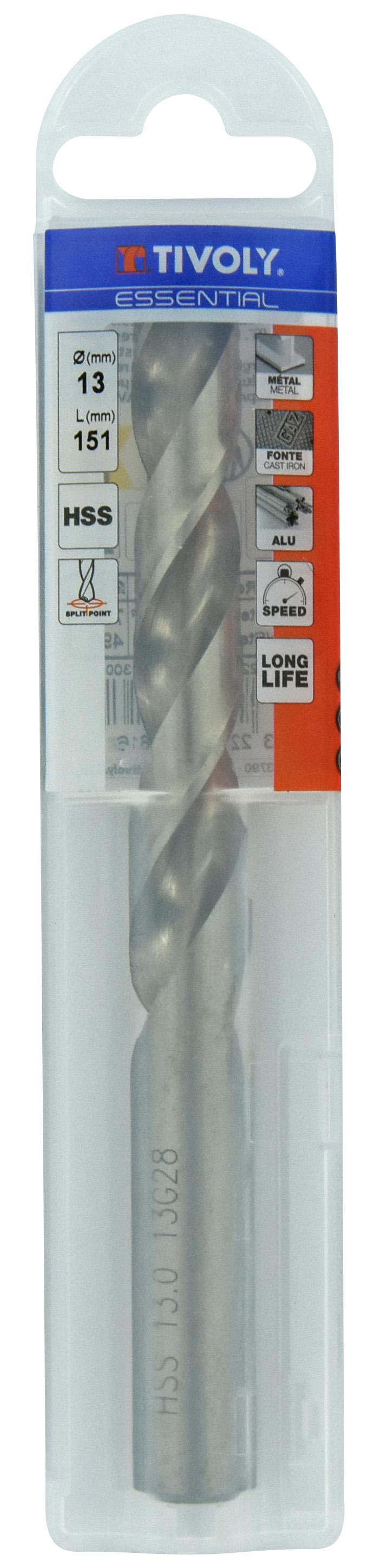 Foret métaux taillé meulé HSS -DIN338 -h8 -Pointe en croix Ø: 13 L: 151 TIVOLY - 11437741300