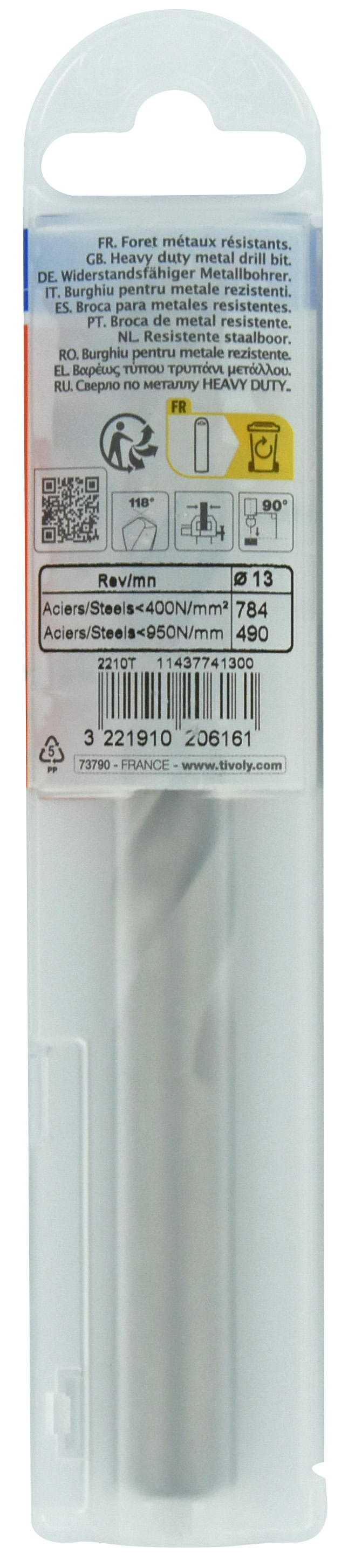 Foret métaux taillé meulé HSS -DIN338 -h8 -Pointe en croix Ø: 13 L: 151 TIVOLY - 11437741300