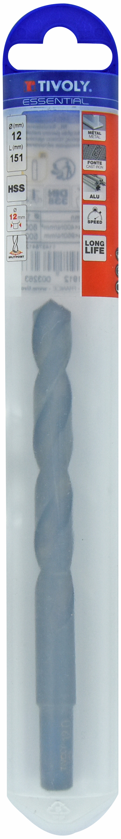 Foret métaux T taillé meulé HSS -DIN338 -h8 -Pointe en croix -Queue réduite Ø: 12 L: 151 TIVOLY - 11437841200