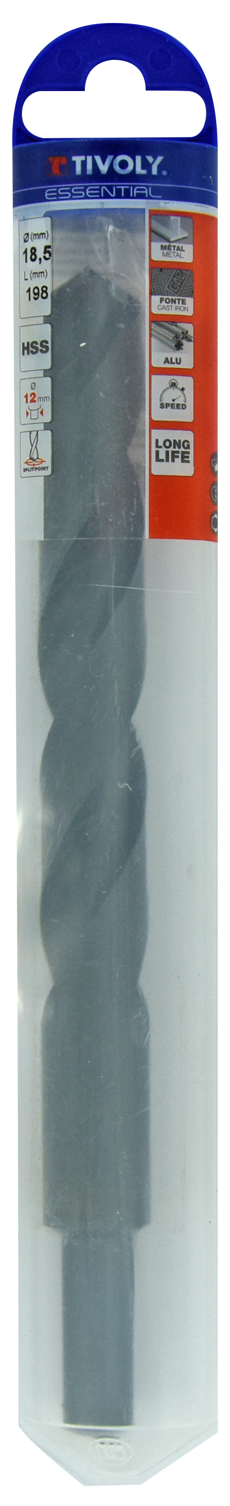 Foret métaux T taillé meulé HSS -DIN338 -h8 -Pointe en croix -Queue réduite Ø: 18.5 L: 198 TIVOLY - 11437841850