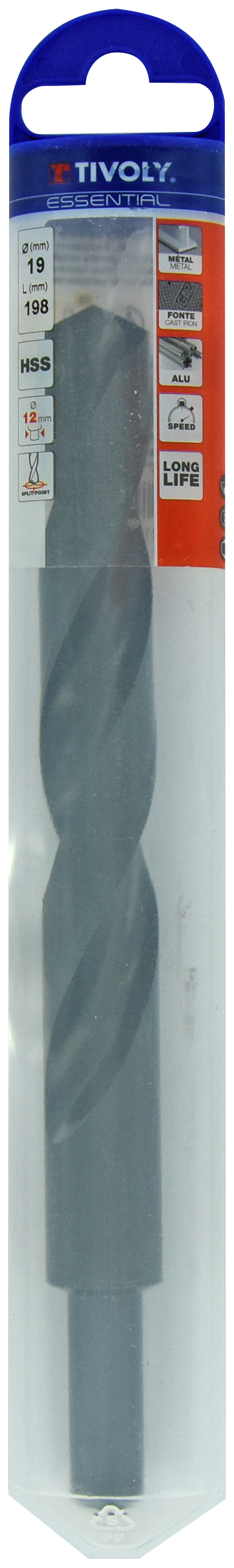 Foret métaux T taillé meulé HSS -DIN338 -h8 -Pointe en croix -Queue réduite Ø: 19 L: 198 TIVOLY - 11437841900