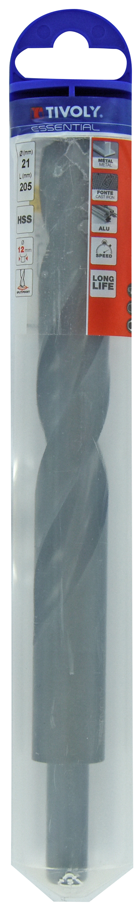 Foret métaux T taillé meulé HSS -DIN338 -h8 -Pointe en croix -Queue réduite Ø: 21 L: 205 TIVOLY - 11437842100