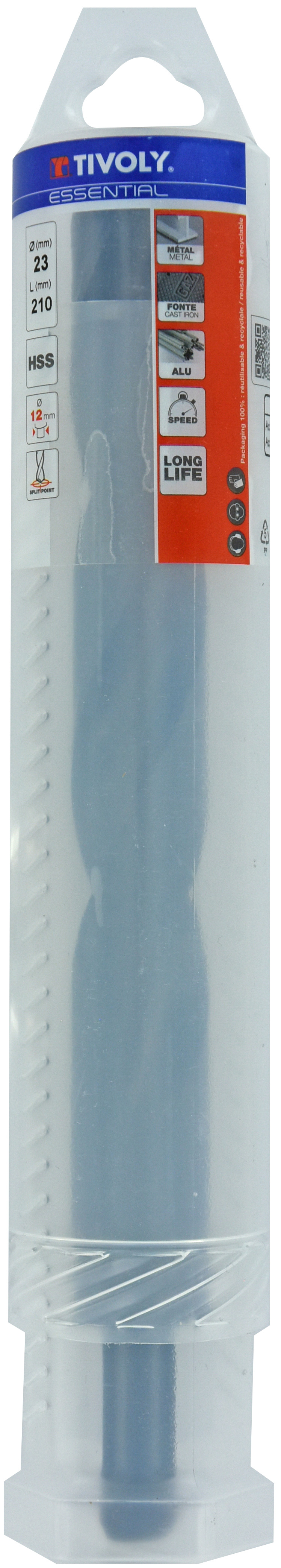 Foret métaux T taillé meulé HSS -DIN338 -h8 -Pointe en croix -Queue réduite Ø: 23 L: 210 TIVOLY - 11437842300