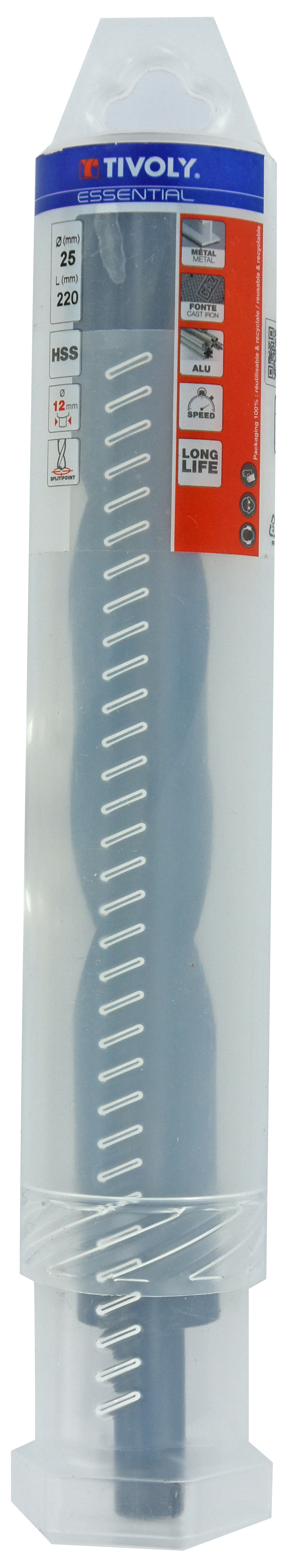 Foret métaux T taillé meulé HSS -DIN338 -h8 -Pointe en croix -Queue réduite Ø: 25 L: 220 TIVOLY - 11437842500