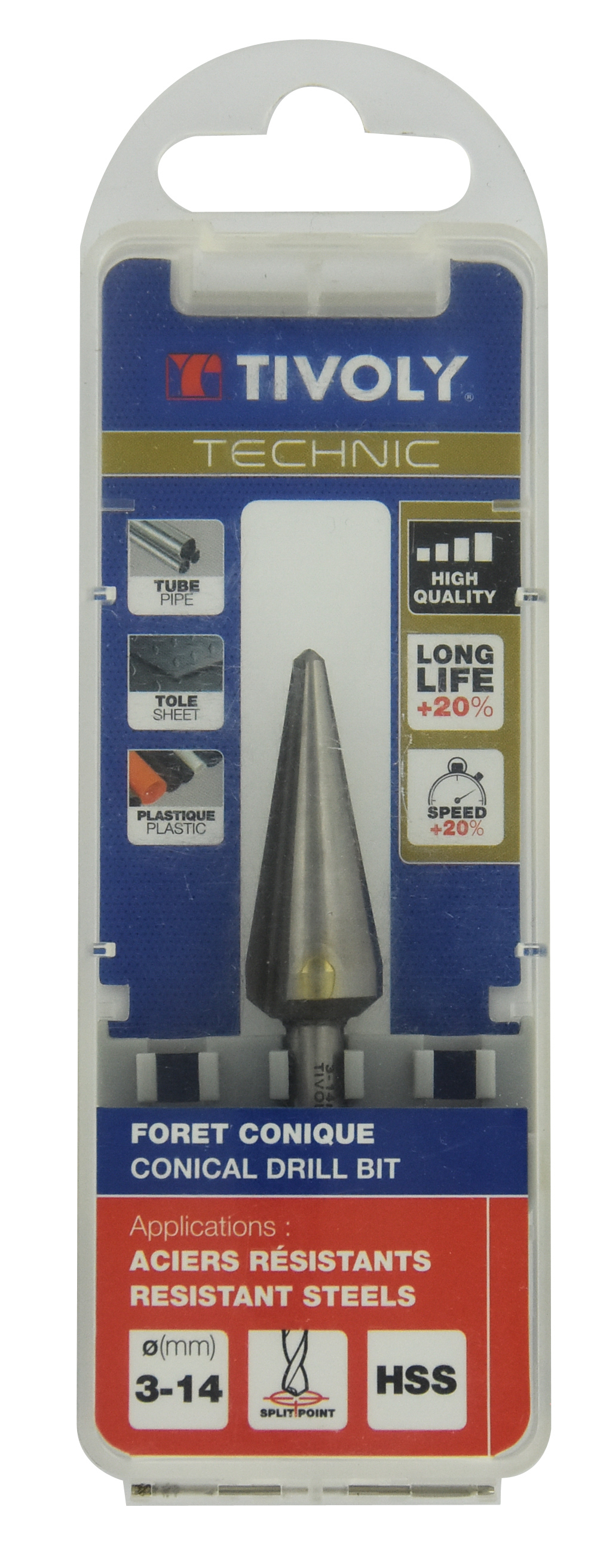 Foret conique lisse HSS -TivolyNorm -Pointe en croix / ØMin/Max : 3/14 TIVOLY - 11438620314