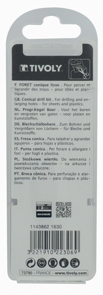 Foret conique lisse HSS -TivolyNorm -Pointe en croix / ØMin/Max : 3/14 TIVOLY - 11438620314