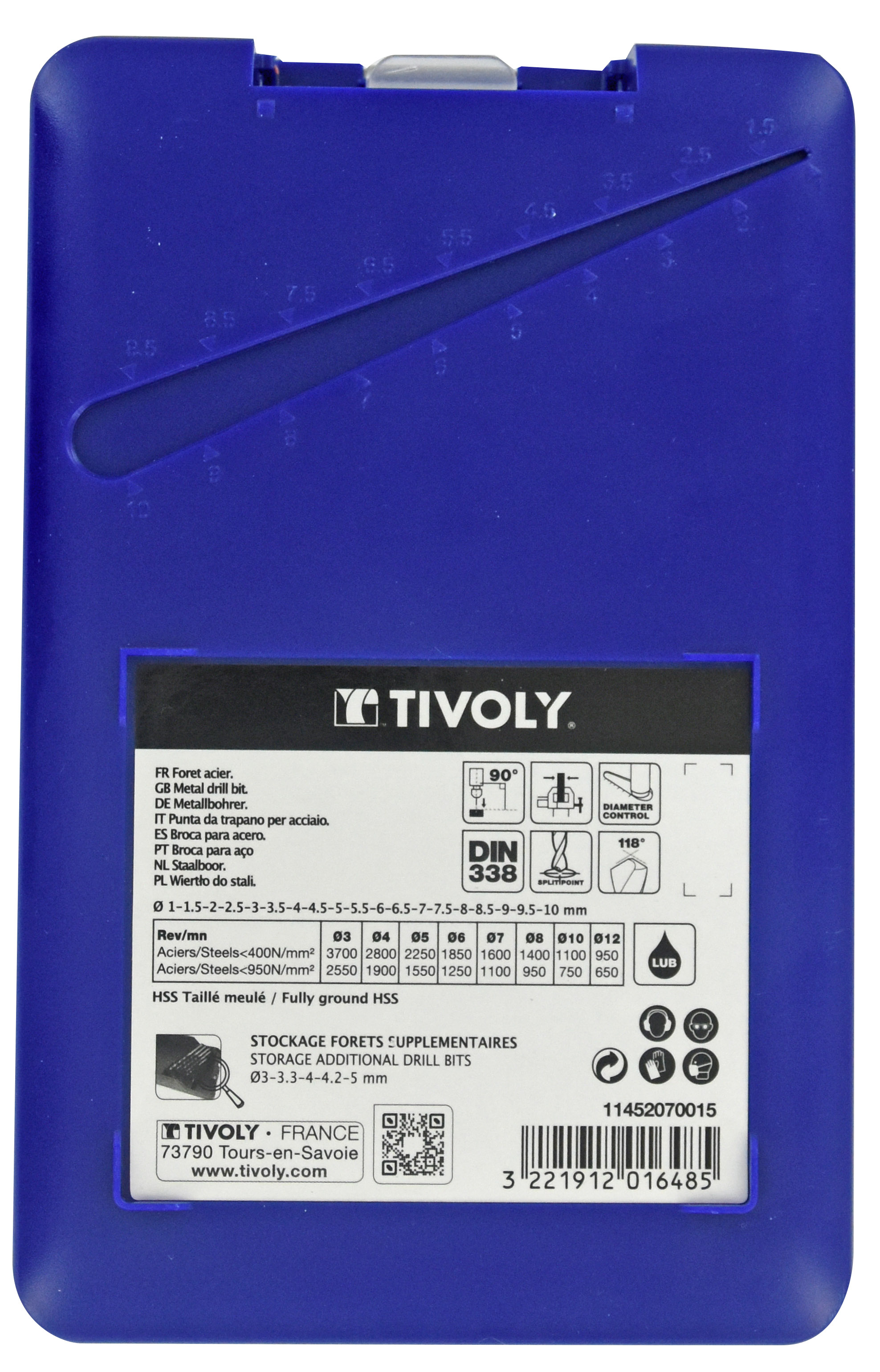 19 forets métaux HSS taillés meulés pointe en croix Ø 1 à 10mm par 0,5 mm TIVOLY - 11452070015