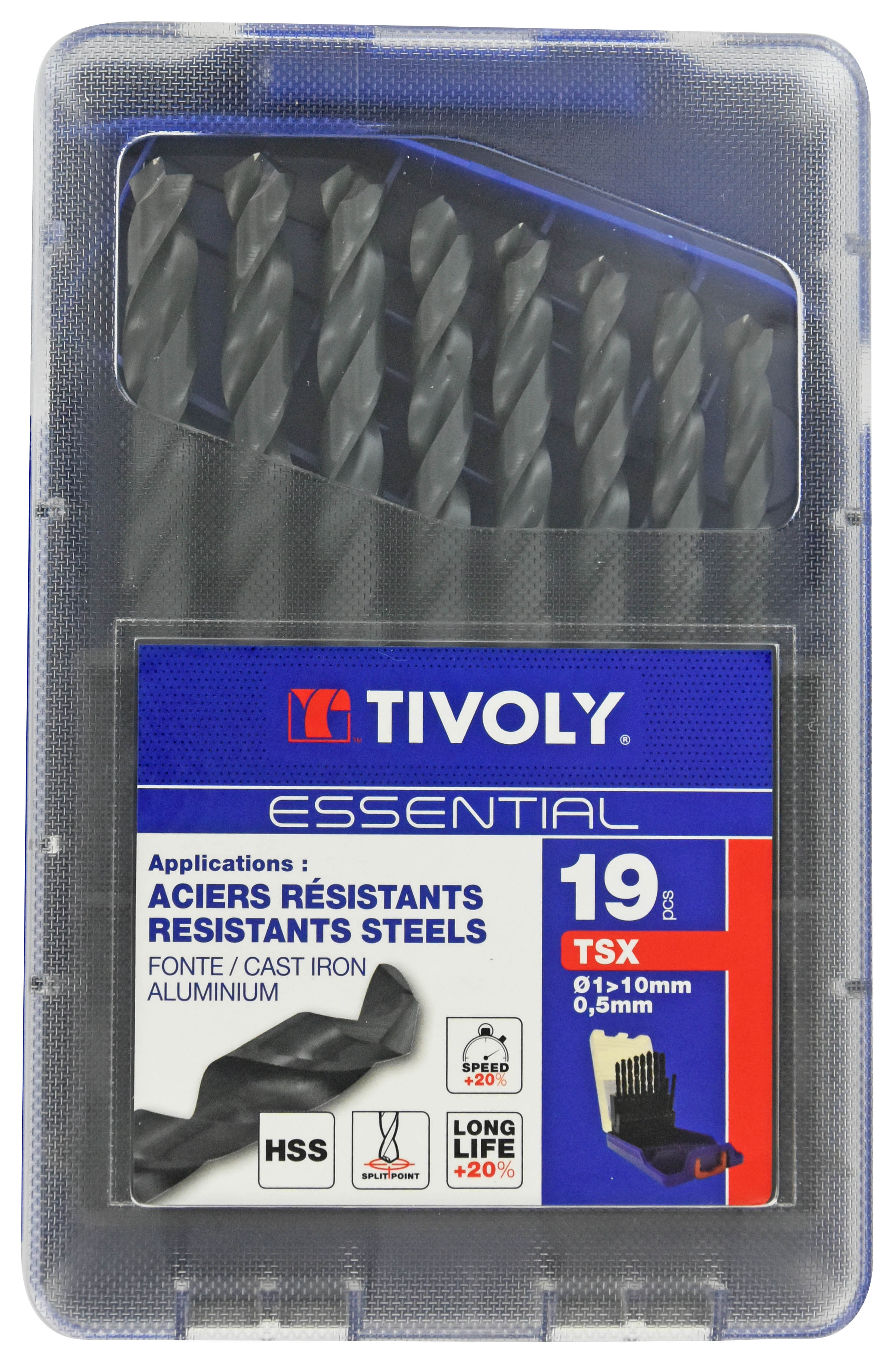 19 forets métaux HSS STEAM taillés meulés pointe en croix Ø 1 à 10 par 1/2 ESSENTIAL TIVOLY - 11453070015