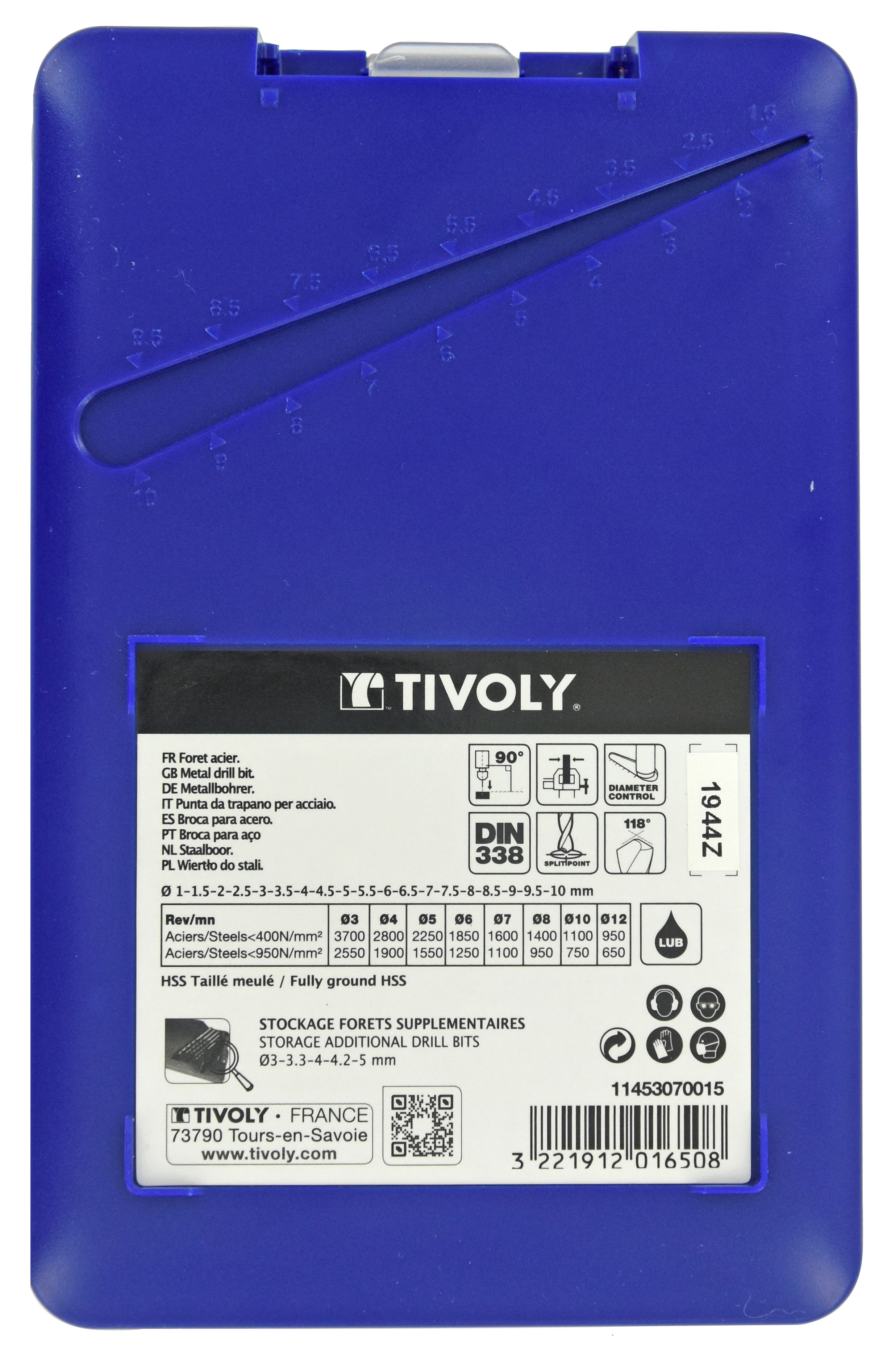 19 forets métaux HSS STEAM taillés meulés pointe en croix Ø 1 à 10 par 1/2 ESSENTIAL TIVOLY - 11453070015