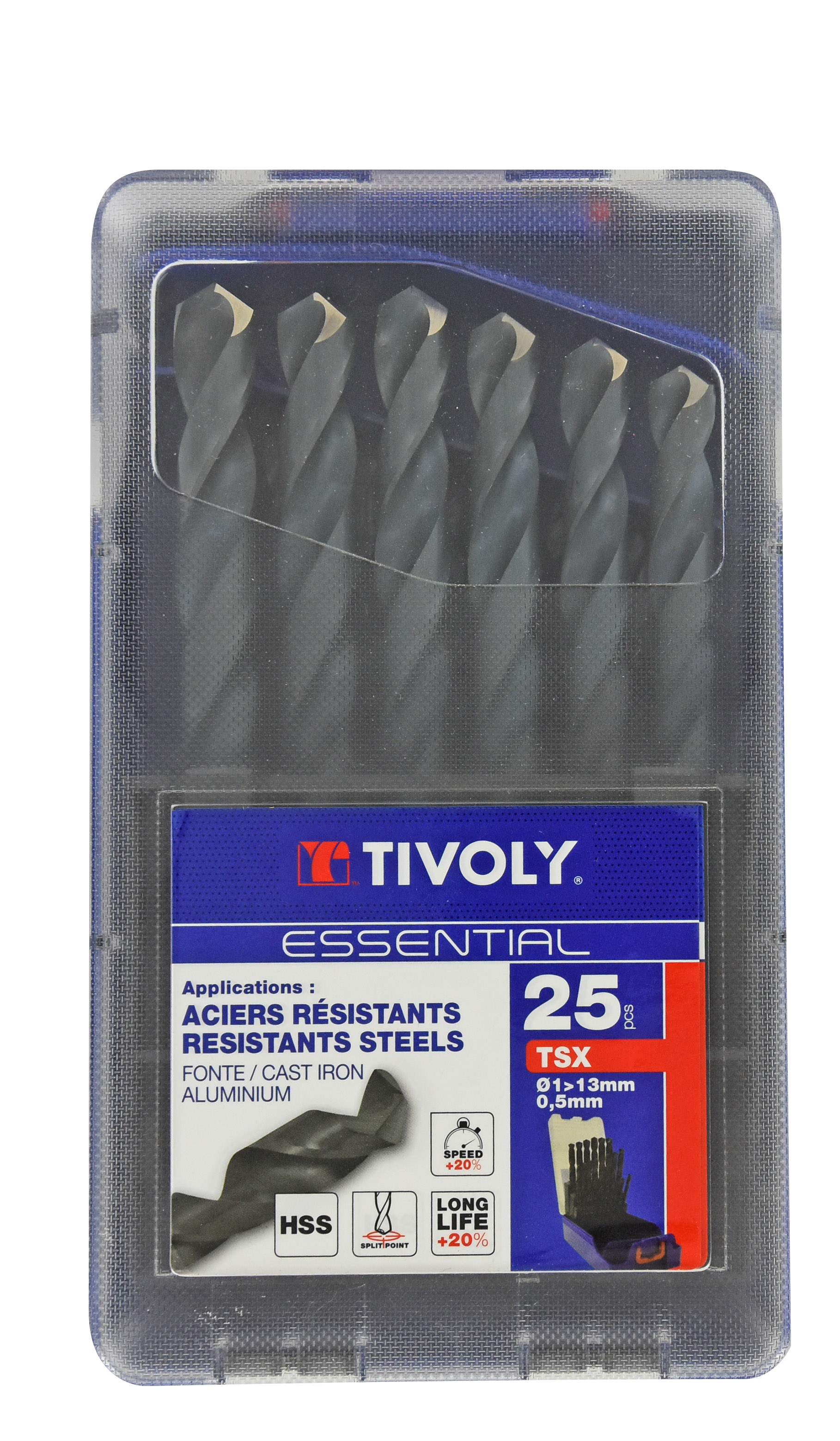 25 forets métaux HSS STEAM taillés meulés pointe en croix Ø 1 à 13 par 1/2 ESSENTIAL TIVOLY - 11453070017
