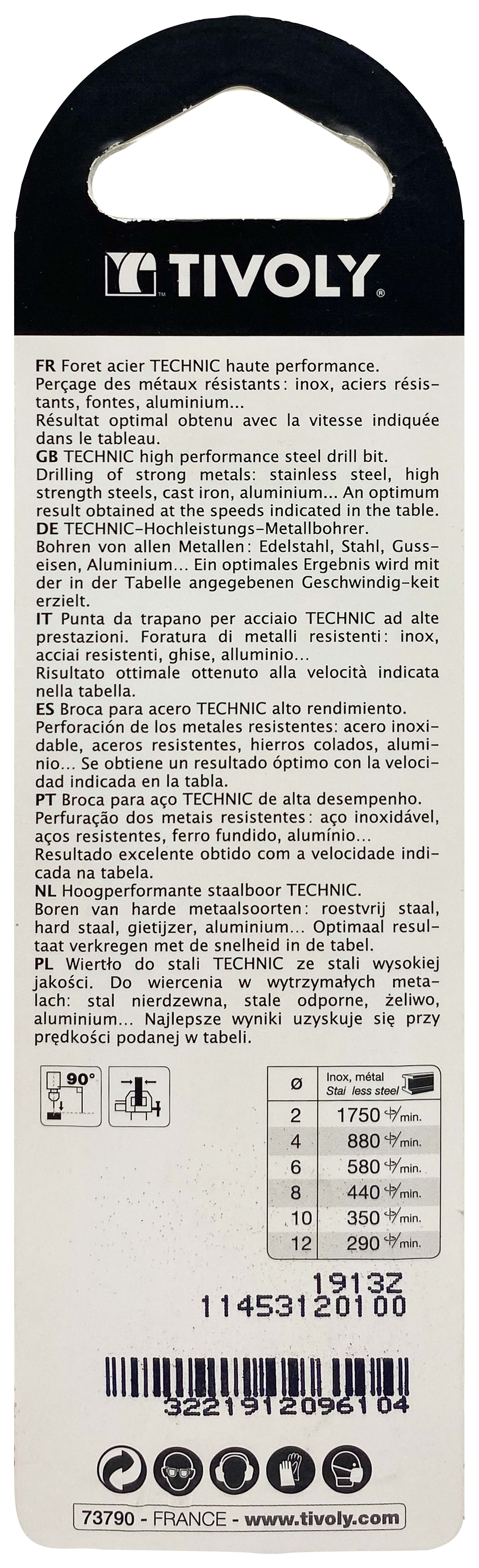 Foret métaux taillé meulé HSS -Revêtu en bout TiN -DIN338 -h8 -Pointe en croix -Queue à 3 méplats Ø: 1 L: 34 TIVOLY - 11453120100