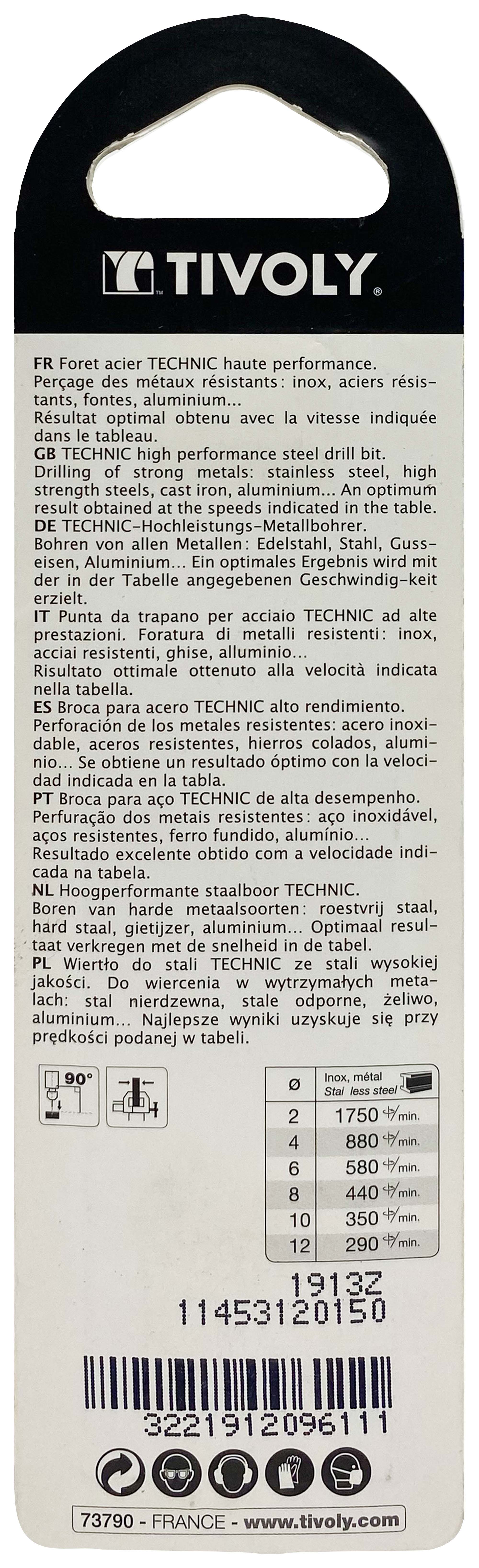 Foret métaux taillé meulé HSS -Revêtu en bout TiN -DIN338 -h8 -Pointe en croix -Queue à 3 méplats Ø: 1.5 L: 40 TIVOLY - 11453120150