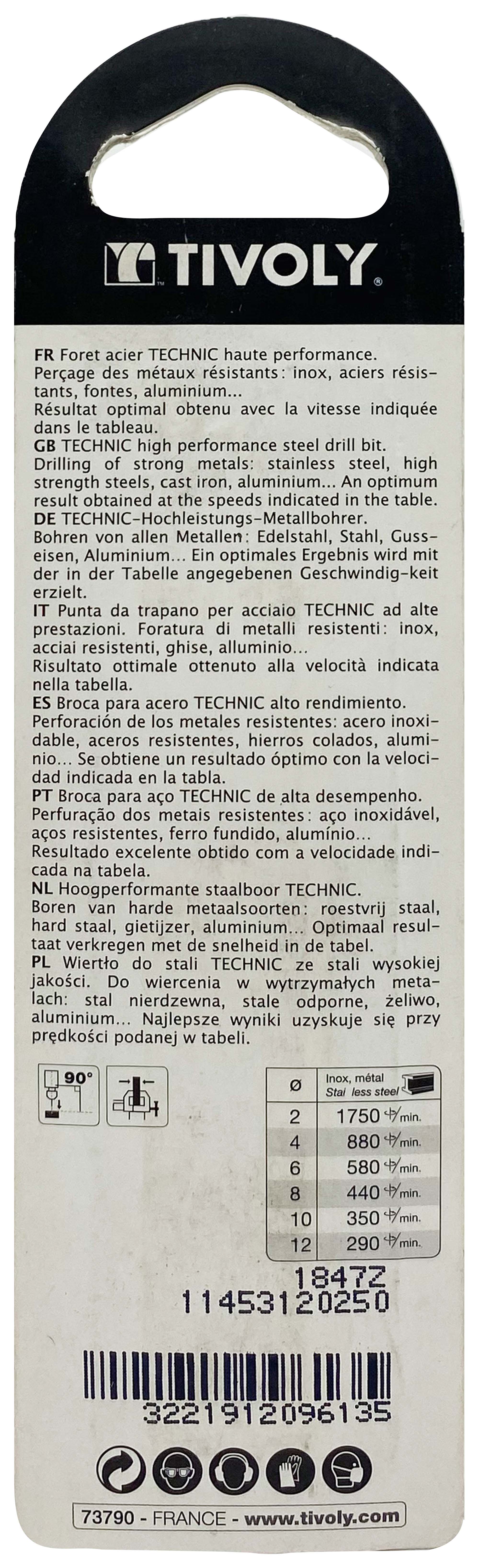 Foret métaux taillé meulé HSS -Revêtu en bout TiN -DIN338 -h8 -Pointe en croix -Queue à 3 méplats Ø: 2.5 L: 57 TIVOLY - 11453120250