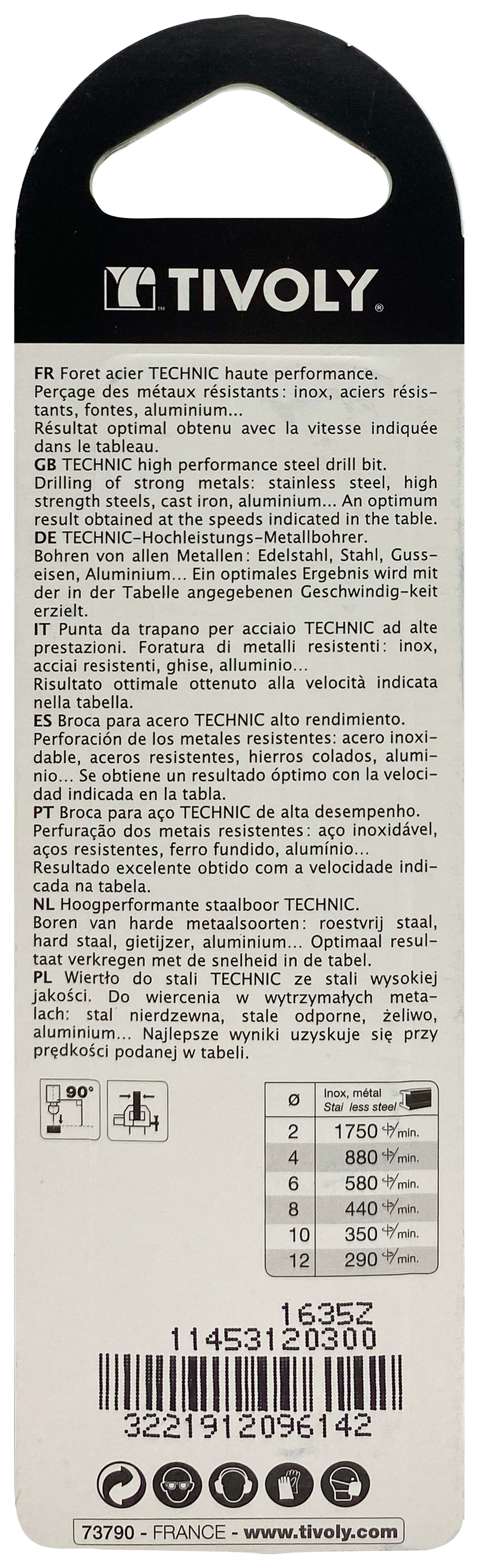 Foret métaux taillé meulé HSS -Revêtu en bout TiN -DIN338 -h8 -Pointe en croix -Queue à 3 méplats Ø: 3 L: 61 TIVOLY - 11453120300