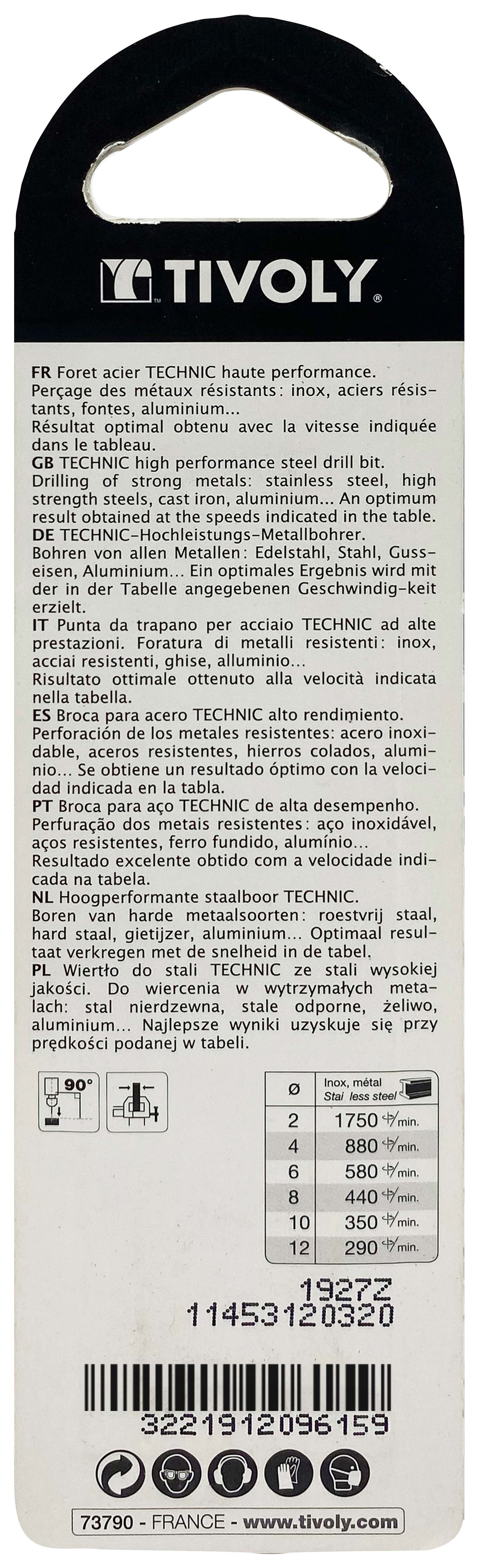 Foret métaux taillé meulé HSS -Revêtu en bout TiN -DIN338 -h8 -Pointe en croix -Queue à 3 méplats Ø: 3.2 L: 65 TIVOLY - 11453120320