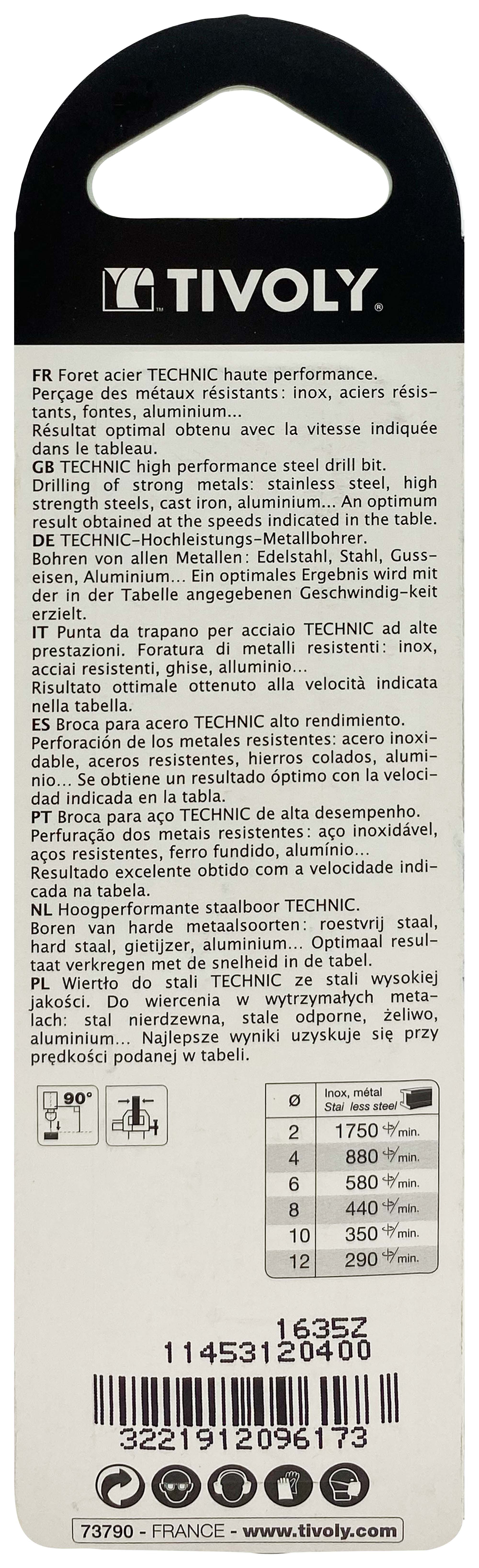 Foret métaux taillé meulé HSS -Revêtu en bout TiN -DIN338 -h8 -Pointe en croix -Queue à 3 méplats Ø: 4 L: 75 TIVOLY - 11453120400