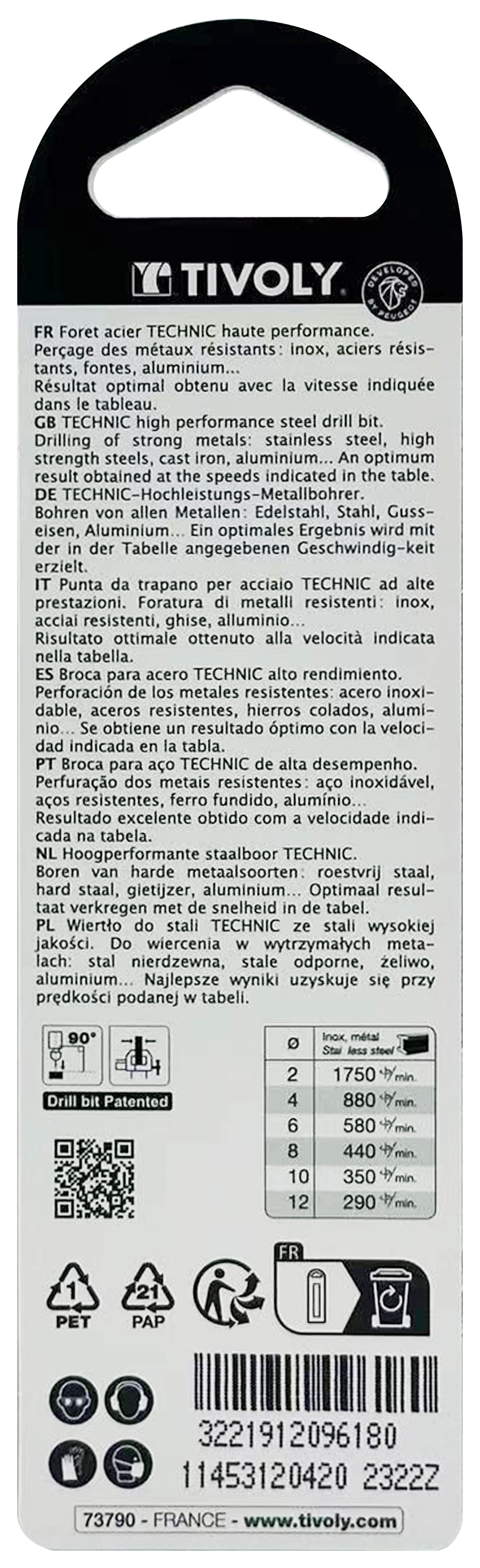 Foret métaux taillé meulé HSS -Revêtu en bout TiN -DIN338 -h8 -Pointe en croix -Queue à 3 méplats Ø: 4.2 L: 75 TIVOLY - 11453120420