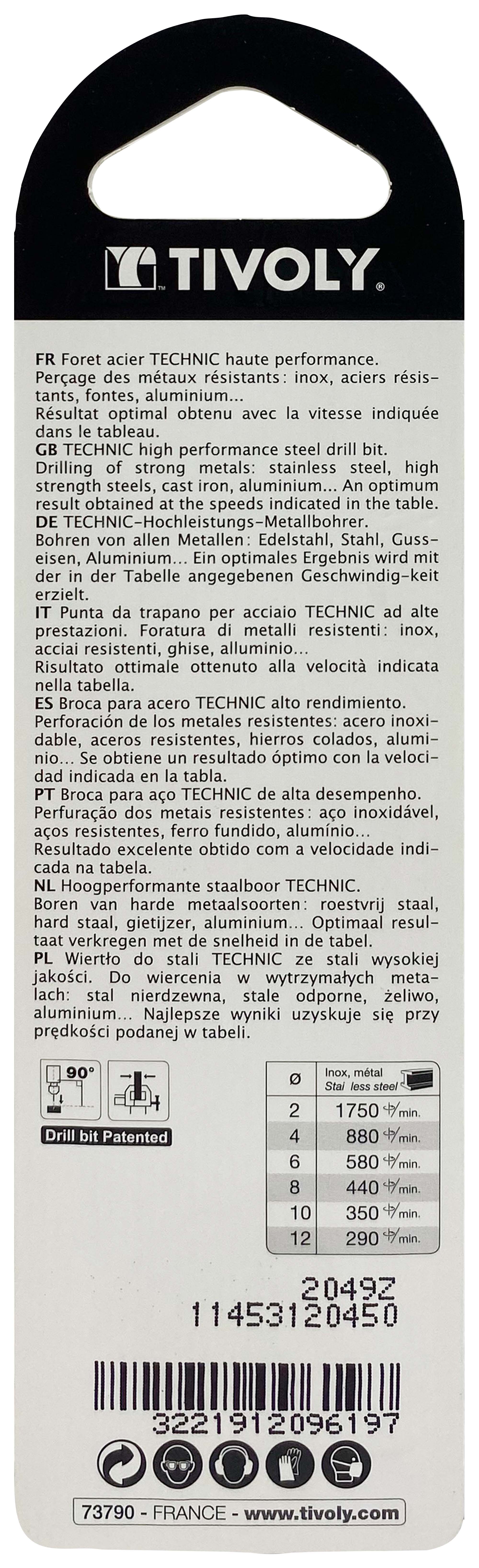 Foret métaux taillé meulé HSS -Revêtu en bout TiN -DIN338 -h8 -Pointe en croix -Queue à 3 méplats Ø: 4.5 L: 80 TIVOLY - 11453120450