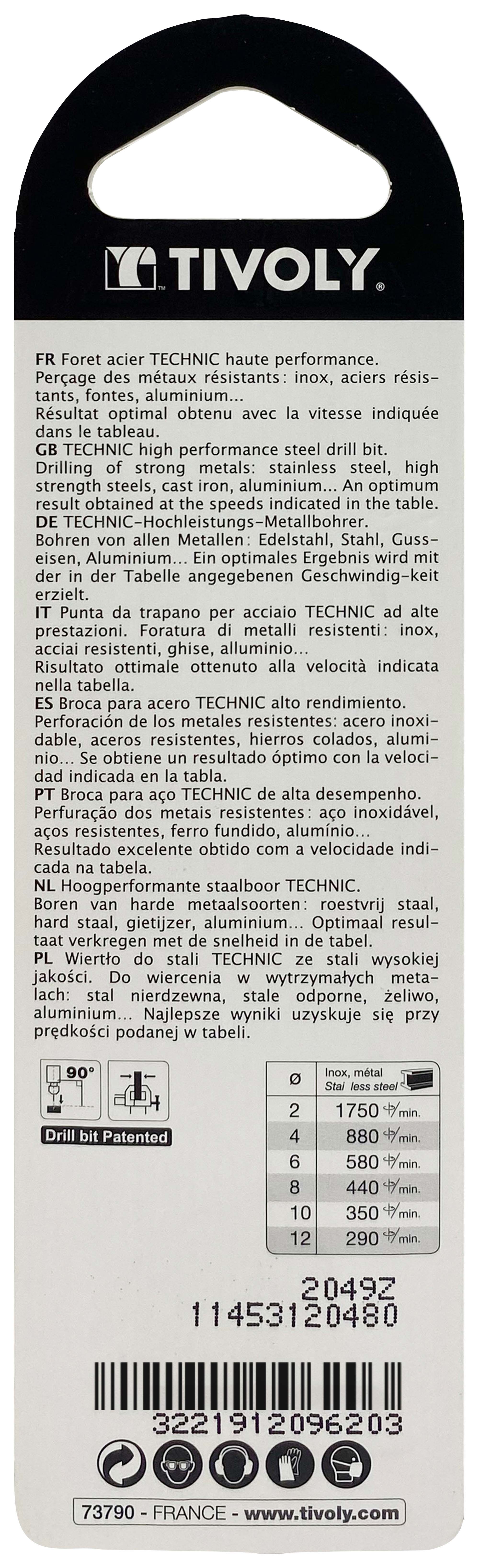 Foret métaux taillé meulé HSS -Revêtu en bout TiN -DIN338 -h8 -Pointe en croix -Queue à 3 méplats Ø: 4.8 L: 86 TIVOLY - 11453120480