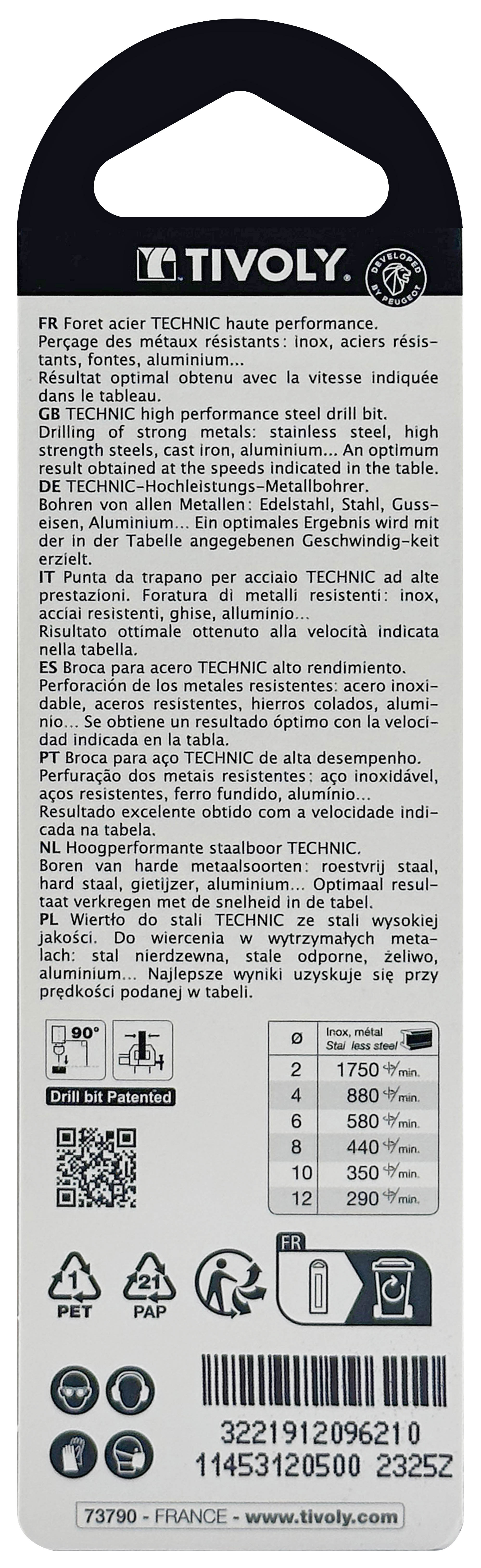 Foret métaux taillé meulé HSS -Revêtu en bout TiN -DIN338 -h8 -Pointe en croix -Queue à 3 méplats Ø: 5 L: 86 TIVOLY - 11453120500