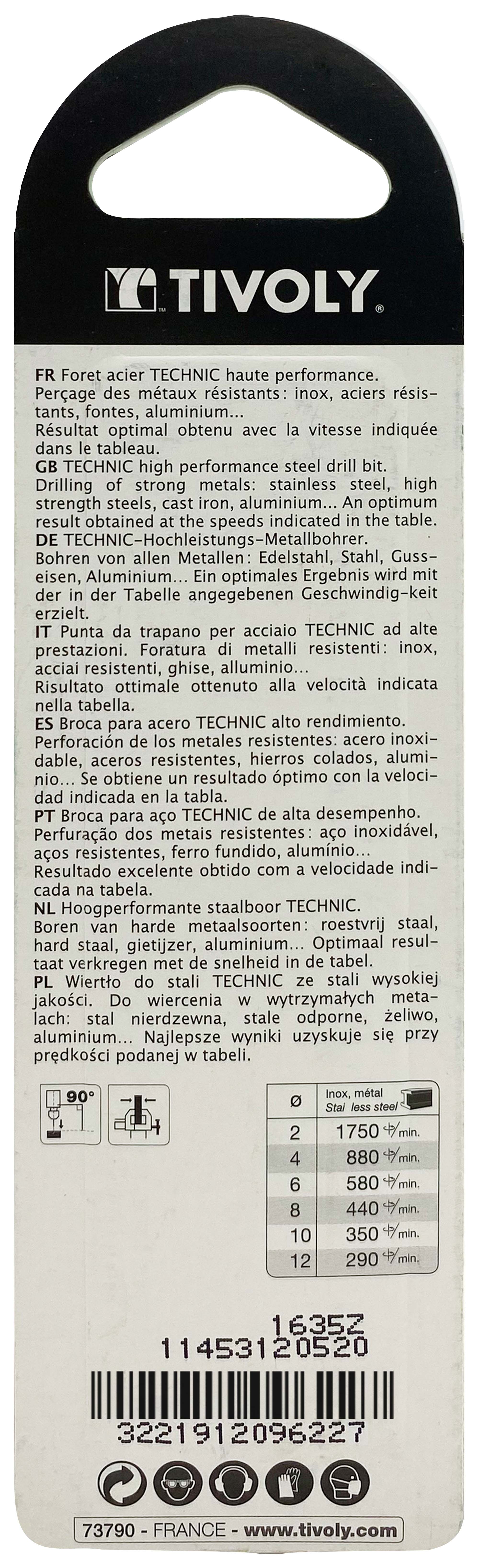 Foret métaux taillé meulé HSS -Revêtu en bout TiN -DIN338 -h8 -Pointe en croix -Queue à 3 méplats Ø: 5.2 L: 86 TIVOLY - 11453120520