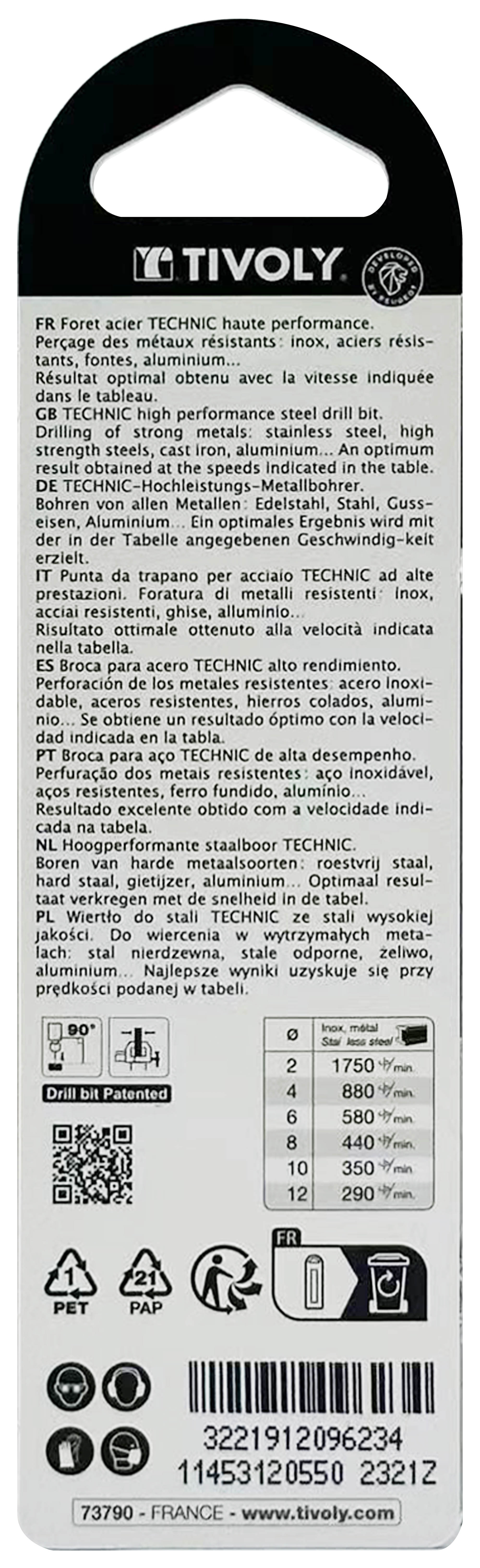 Foret métaux taillé meulé HSS -Revêtu en bout TiN -DIN338 -h8 -Pointe en croix -Queue à 3 méplats Ø: 5.5 L: 93 TIVOLY - 11453120550