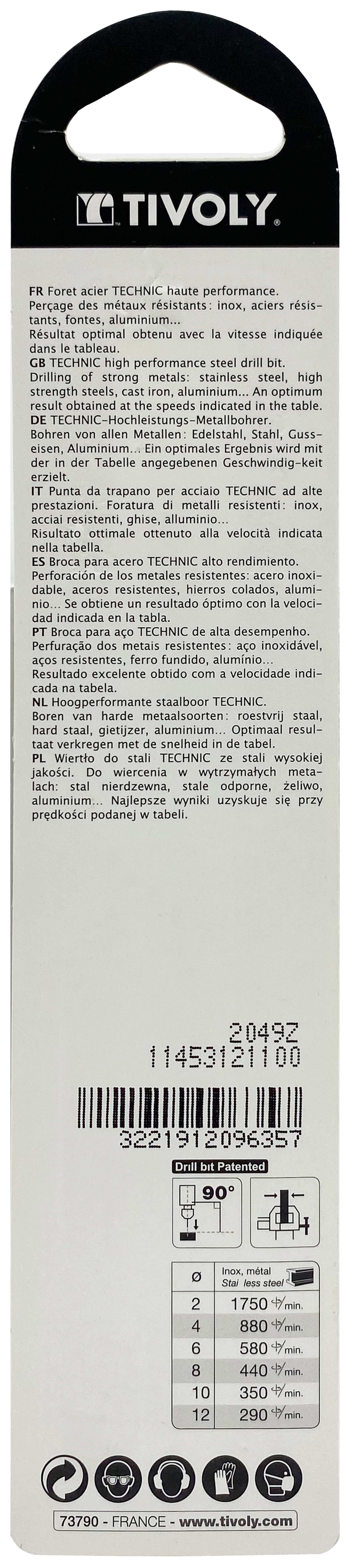 Foret métaux taillé meulé HSS -Revêtu en bout TiN -DIN338 -h8 -Pointe en croix -Queue à 3 méplats Ø: 11 L: 142 TIVOLY - 11453121100