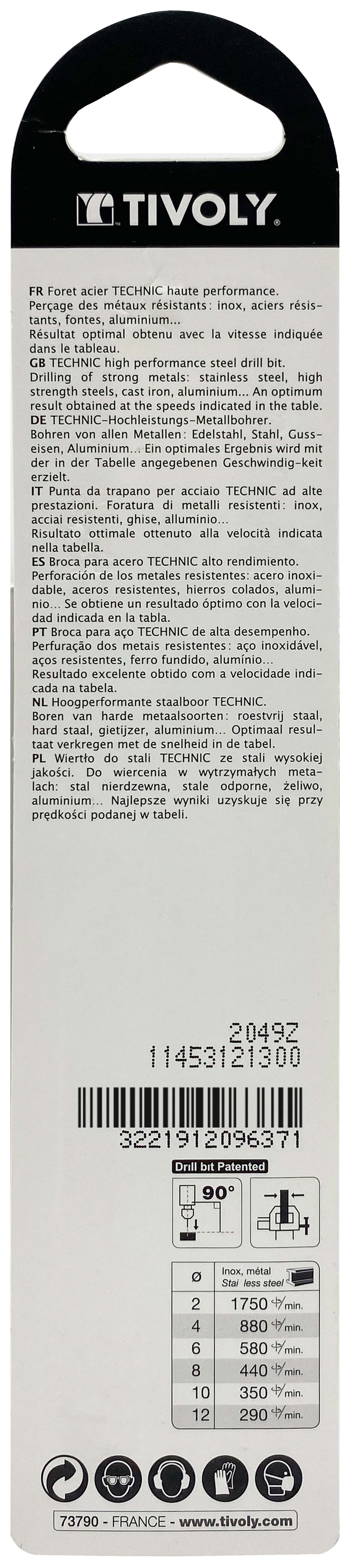 Foret métaux taillé meulé HSS -Revêtu en bout TiN -DIN338 -h8 -Pointe en croix -Queue à 3 méplats Ø: 13 L: 151 TIVOLY - 11453121300