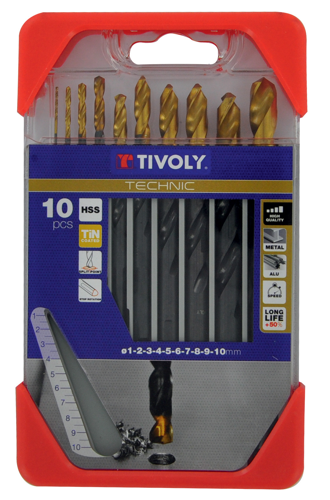 10 forets métaux HSS STEAM revêtus TiN taillés meulés pointe en croix queue à 3 méplats Ø 1 à 10mm TIVOLY - 11453170001