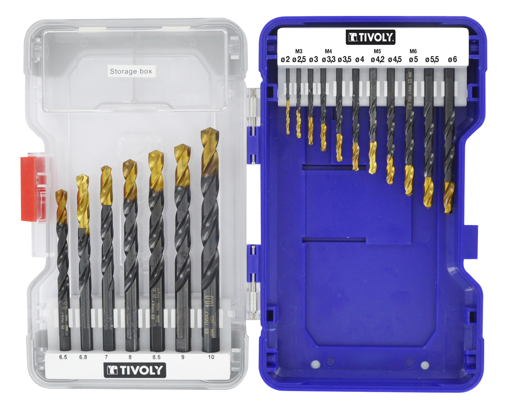 18 forets métaux HSS STEAM revêtus TiN taillés meulés pointe en croix queue à 3 méplats Ø 2 à 10mm TIVOLY - 11453170006