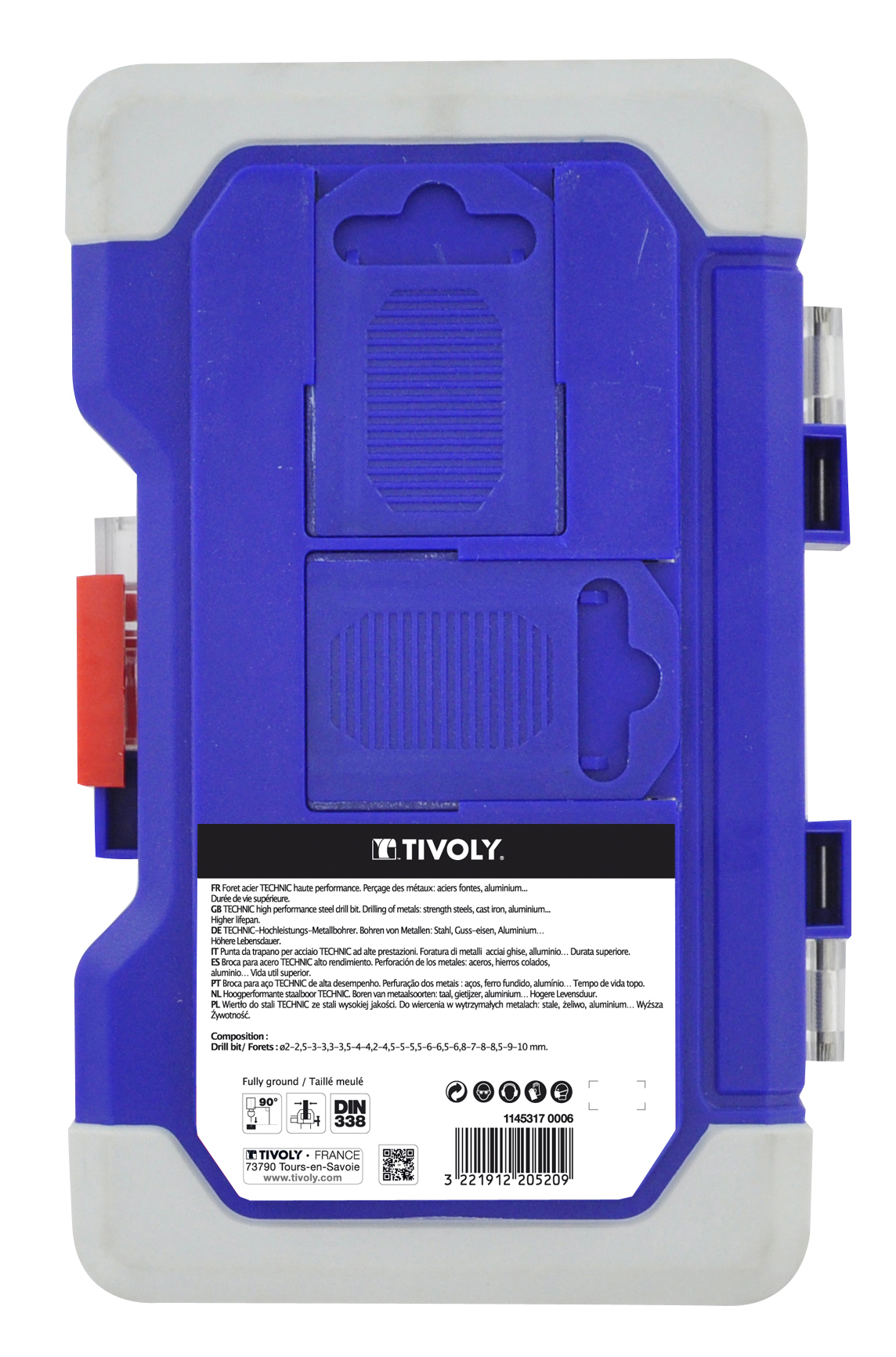 18 forets métaux HSS STEAM revêtus TiN taillés meulés pointe en croix queue à 3 méplats Ø 2 à 10mm TIVOLY - 11453170006