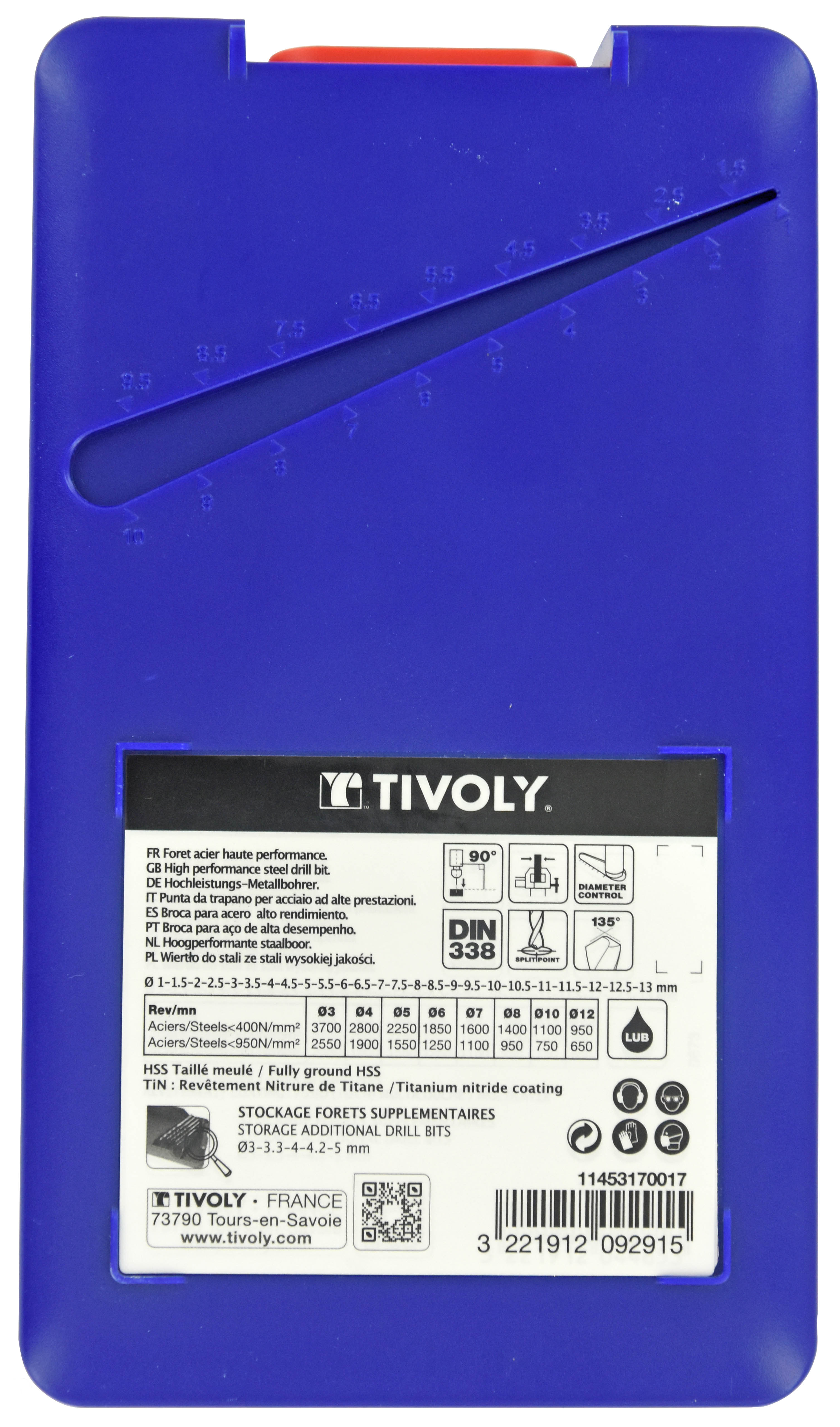 25 forets métaux HSS STEAM revêtus TiN taillés meulés pointe en croix queue à 3 méplats Ø 1 à 13mm TIVOLY - 11453170017