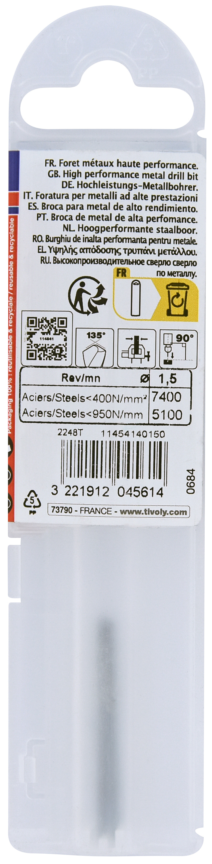 Foret métaux HSS taillé meulé FURIUS -Pointe en croix PREMIUM / L: 40 Ø: 1.5 TIVOLY - 11454140150