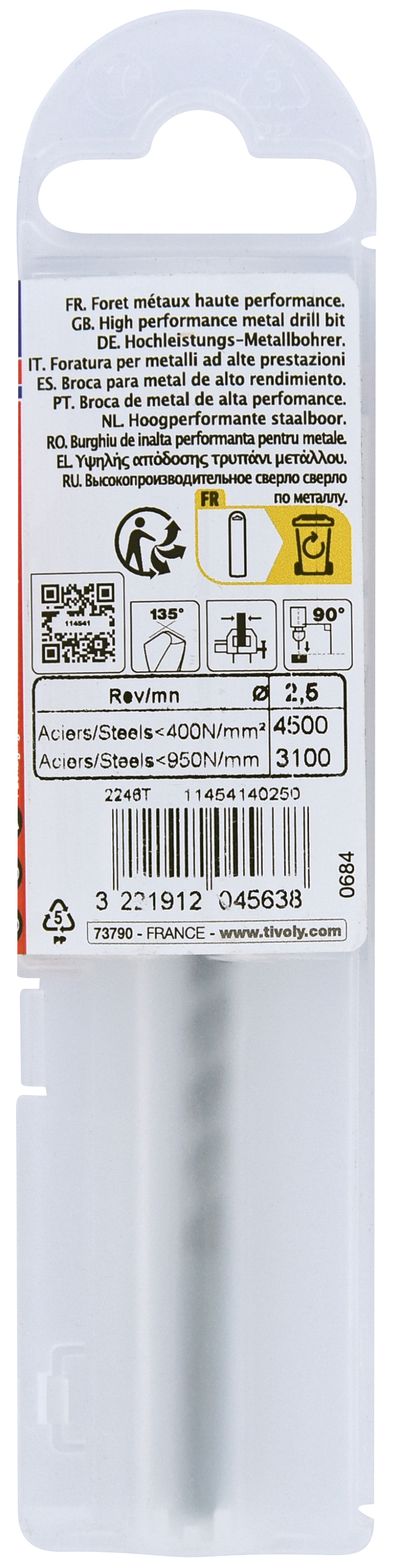 Foret métaux HSS taillé meulé FURIUS -Pointe en croix PREMIUM / L: 57 Ø: 2.5 TIVOLY - 11454140250