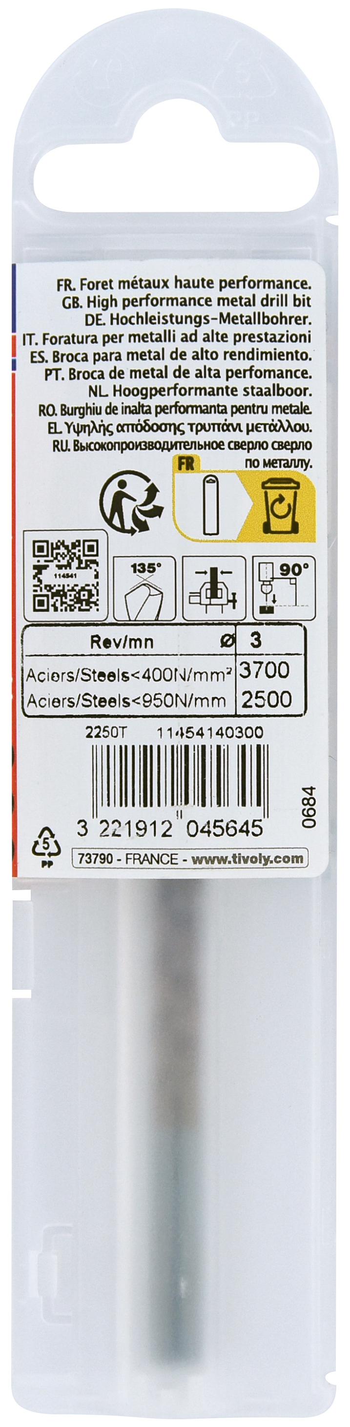 Foret métaux FURIUS taillé meulé HSS -Revêtu FUSIO -DIN338 -h8 -Pointe en croix Ø: 3 L: 61 TIVOLY - 11454140300