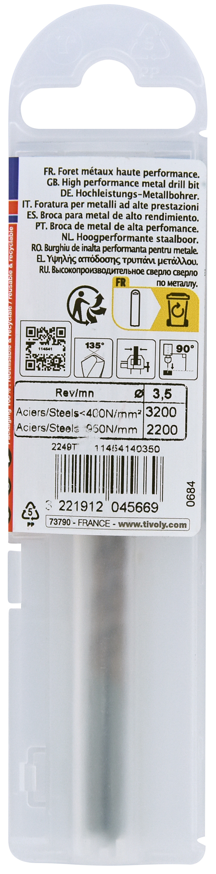 Foret métaux FURIUS taillé meulé HSS -Revêtu FUSIO -DIN338 -h8 -Pointe en croix Ø: 3.5 L: 70 TIVOLY - 11454140350