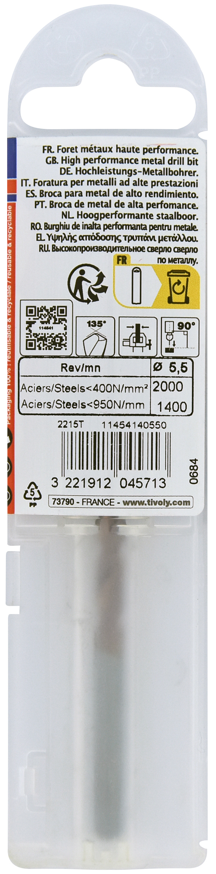 Foret métaux FURIUS taillé meulé HSS -Revêtu FUSIO -DIN338 -h8 -Pointe en croix Ø: 5.5 L: 93 TIVOLY - 11454140550