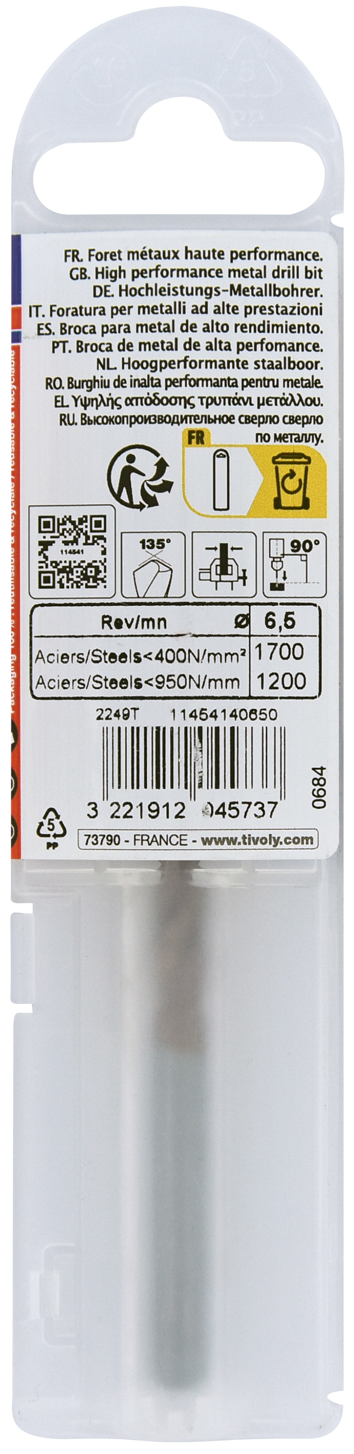 Foret métaux FURIUS taillé meulé HSS -Revêtu FUSIO -DIN338 -h8 -Pointe en croix Ø: 6.5 L: 101 TIVOLY - 11454140650