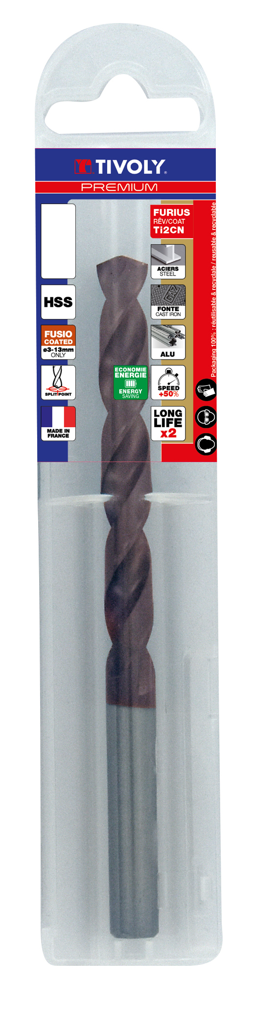 Foret métaux FURIUS taillé meulé HSS -Revêtu FUSIO -DIN338 -h8 -Pointe en croix Ø: 6.8 L: 109 TIVOLY - 11454140680