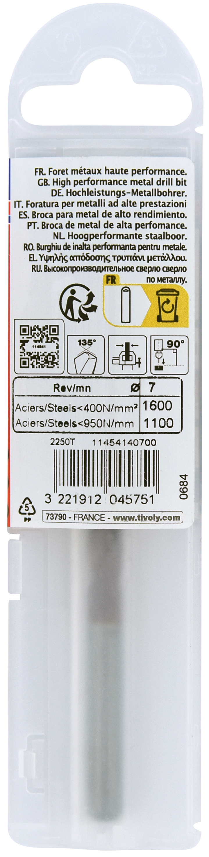 Foret métaux FURIUS taillé meulé HSS -Revêtu FUSIO -DIN338 -h8 -Pointe en croix Ø: 7 L: 109 TIVOLY - 11454140700