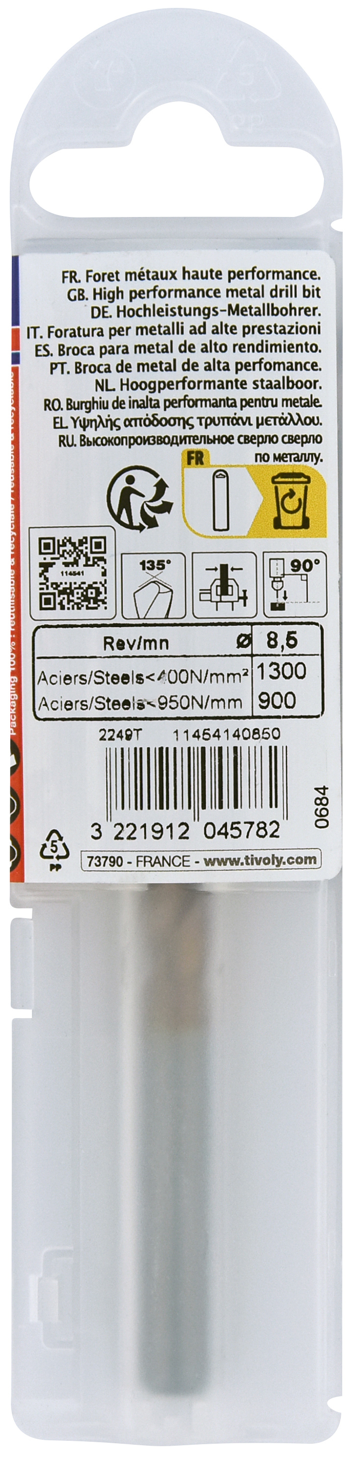 Foret métaux FURIUS taillé meulé HSS -Revêtu FUSIO -DIN338 -h8 -Pointe en croix Ø: 8.5 L: 117 TIVOLY - 11454140850