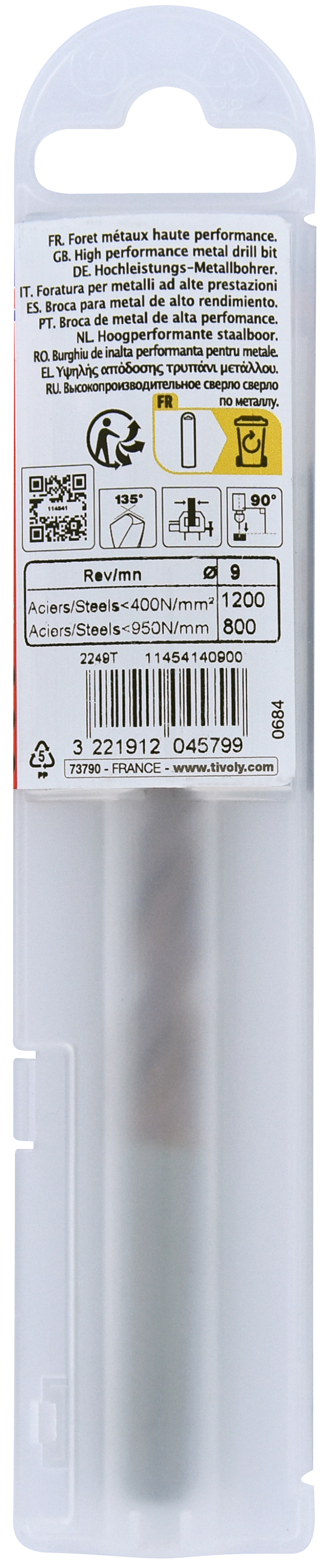 Foret métaux FURIUS taillé meulé HSS -Revêtu FUSIO -DIN338 -h8 -Pointe en croix Ø: 9 L: 125 TIVOLY - 11454140900