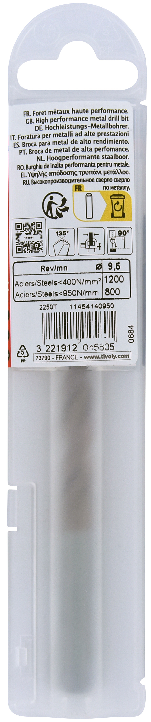 Foret métaux FURIUS taillé meulé HSS -Revêtu FUSIO -DIN338 -h8 -Pointe en croix Ø: 9.5 L: 125 TIVOLY - 11454140950