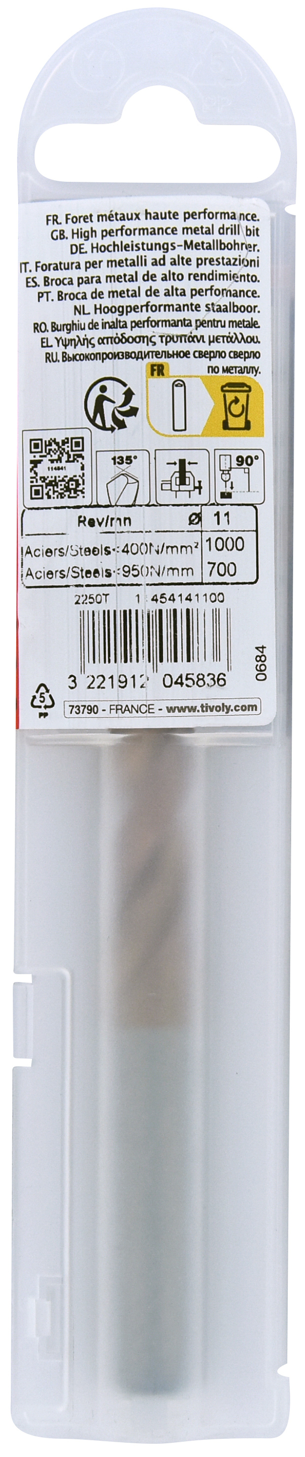 Foret métaux FURIUS taillé meulé HSS -Revêtu FUSIO -DIN338 -h8 -Pointe en croix Ø: 11 L: 142 TIVOLY - 11454141100