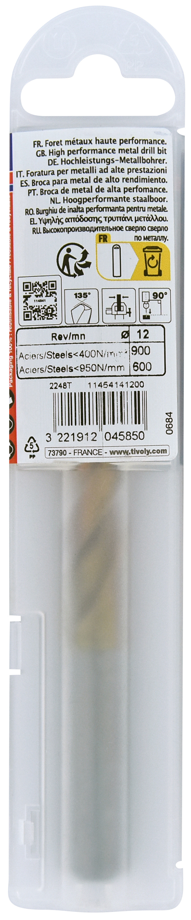 Foret métaux FURIUS taillé meulé HSS -Revêtu FUSIO -DIN338 -h8 -Pointe en croix Ø: 12 L: 151 TIVOLY - 11454141200