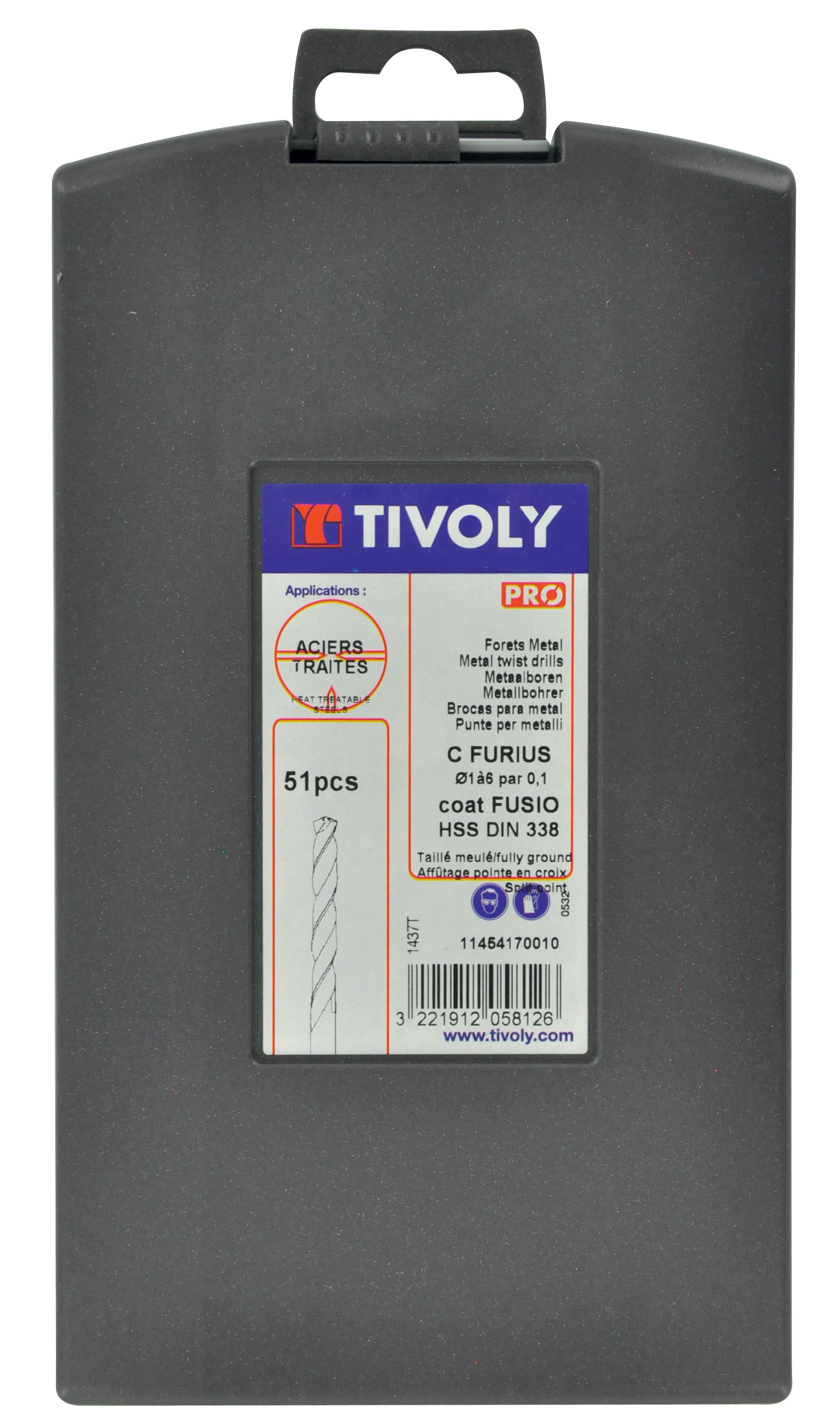 51 forets métaux FURIUS HSS revêtus FUSIO pointe en croix Ø 1 à 6mm par 0.1 PREMIUM TIVOLY - 11454170010