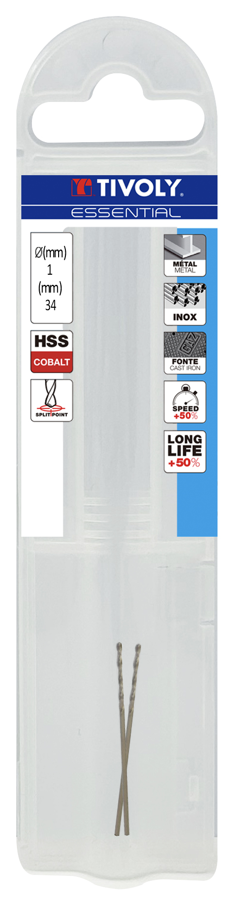 Foret métaux HSS-E5 -Revêtu GOLD -DIN338 -h8 -Pointe en croix Ø: 1 L: 34 TIVOLY - 11455040100